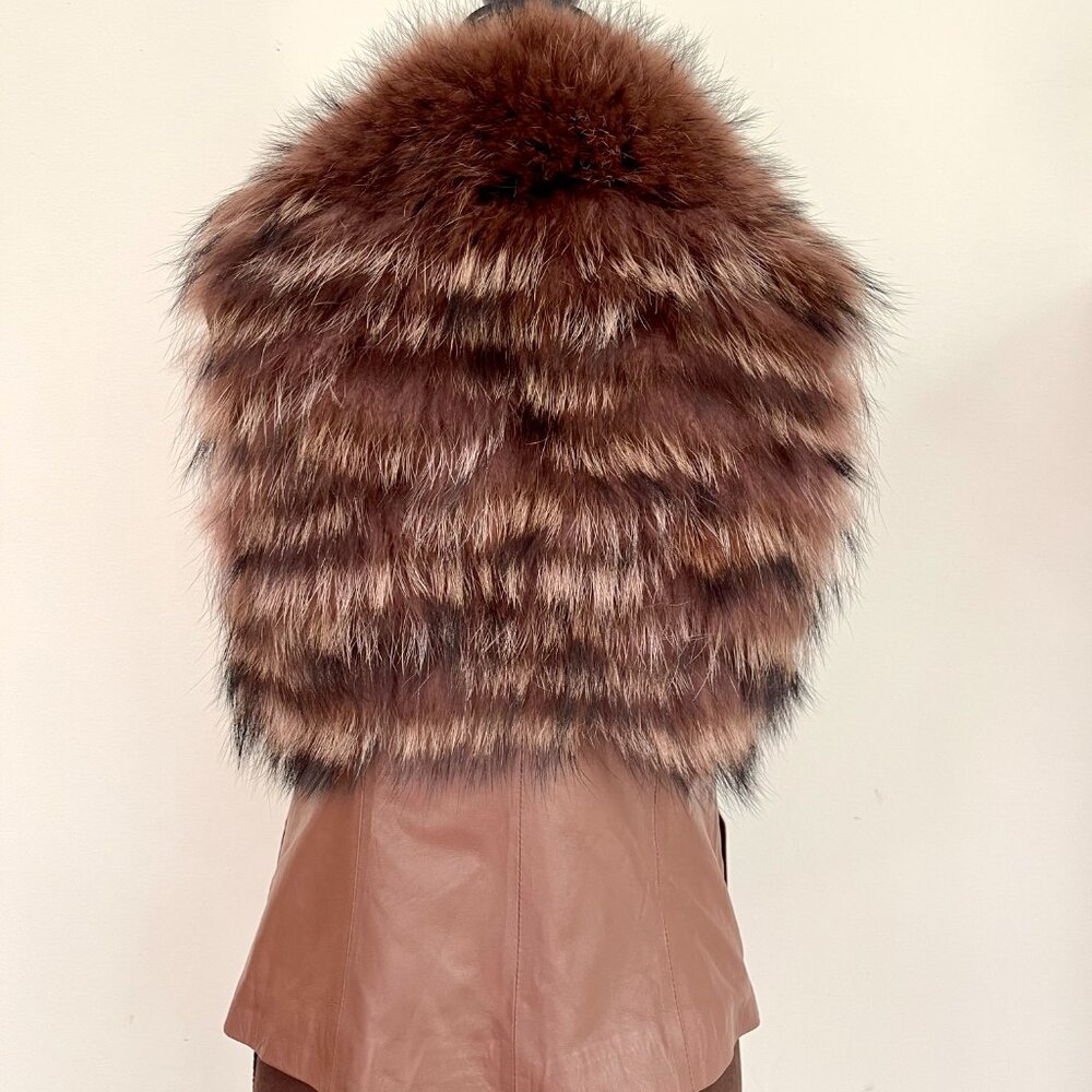 New Real Fox Fur Brown Leather Vest XS - Picture 5 of 10